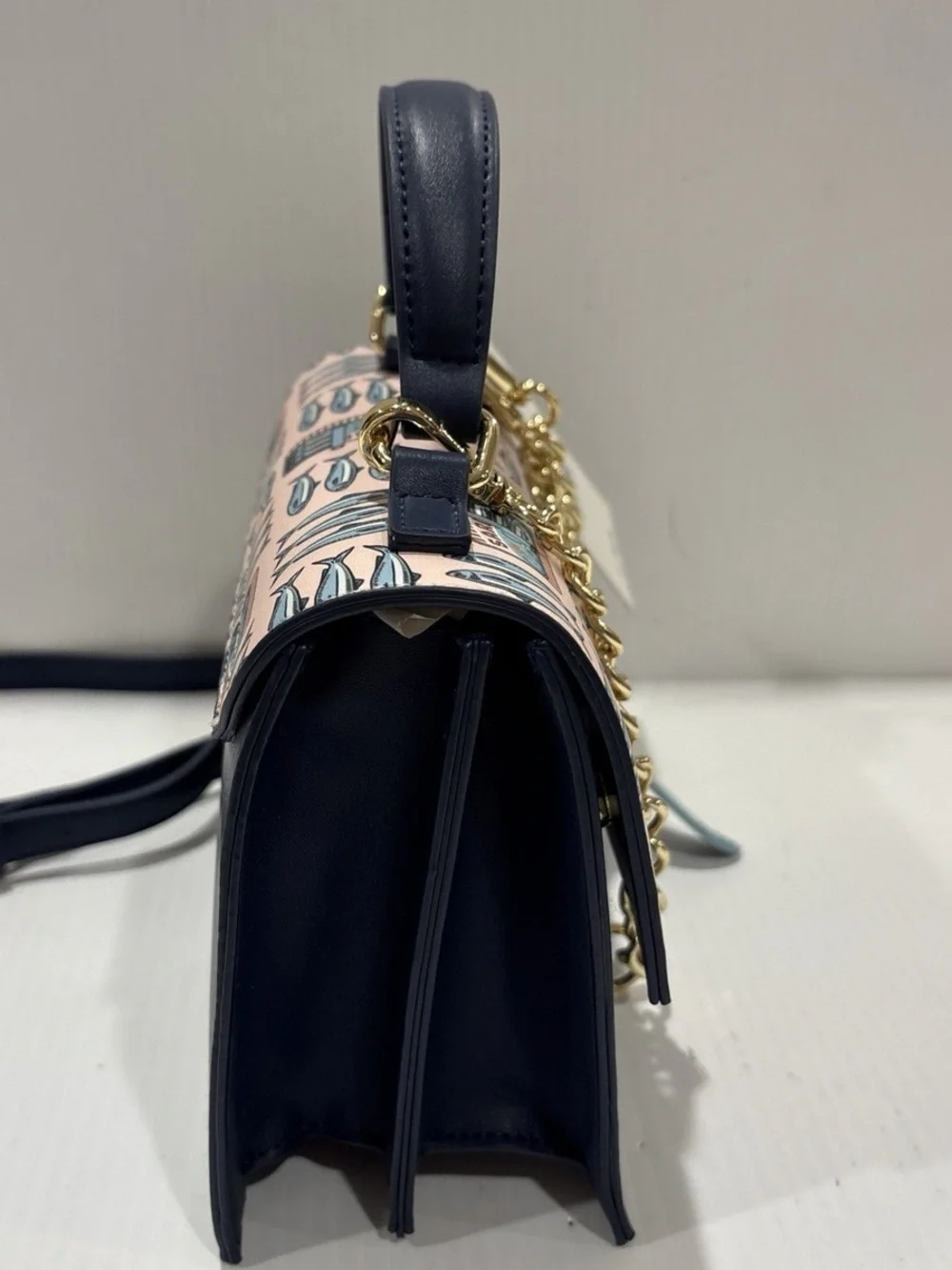 Betsey Johnson Pink & Navy Printed Top-Handle Crossbody Bag
